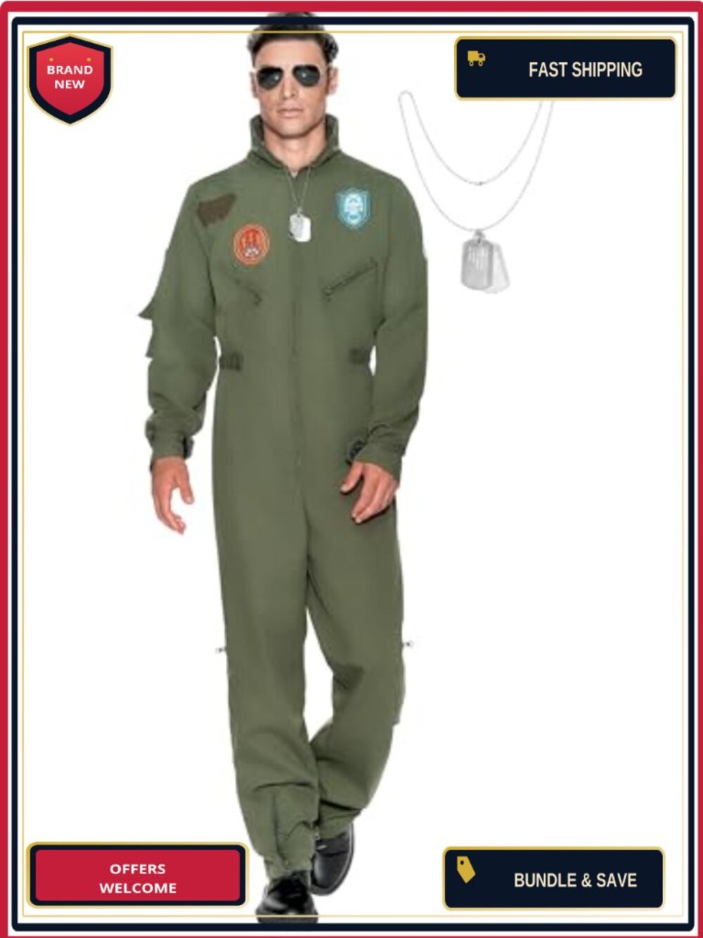 Men's Fighter Pilot Costume Jumpsuit Halloween Role Play